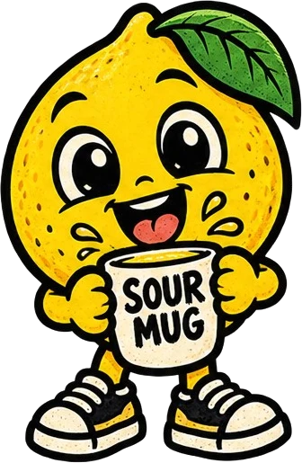 A baby lemon grinning over a Sour Mug